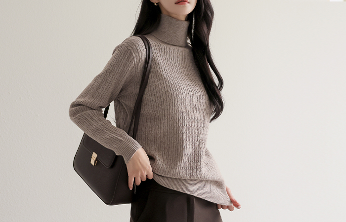 Daily Cable Turtleneck Knit