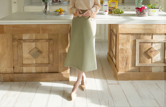 Simple Mermaid Fit Thick Wool Skirt