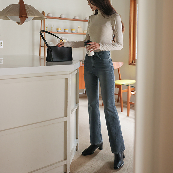 Stretchy-Waist Span Boot-Cut Denim Pants (napping lining)