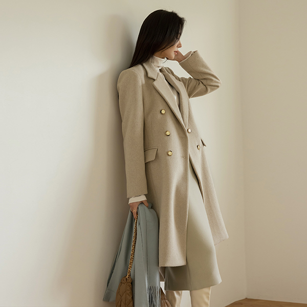 Classic Line Gold Button Slim Long Wool Coat