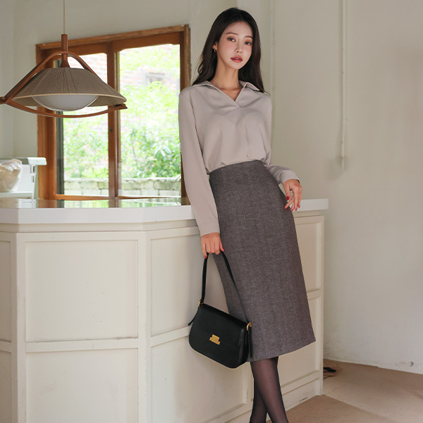 Herringbone Wool High-Waist H-line Skirt