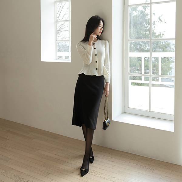 Fake Pocket H-line Wool Skirt