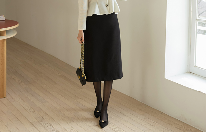 Fake Pocket H-line Wool Skirt