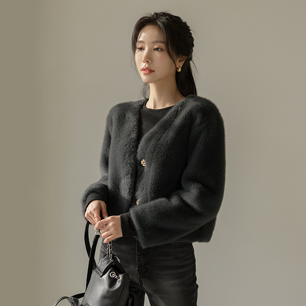 minimal Hidden Button Soft Eco Fur Jacket