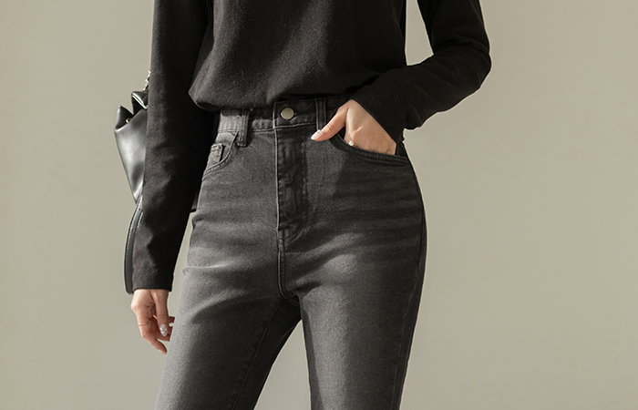 Hidden Slim Boot-Cut Black Fleece Denim Pants