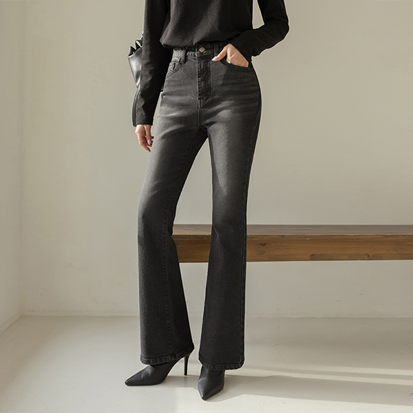 Hidden Slim Boot-Cut Black Fleece Denim Pants