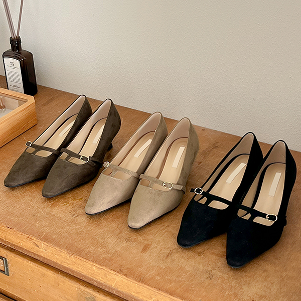 Suede TBuckle Stiletto Heels