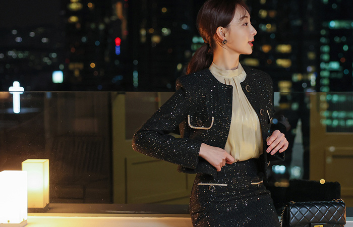 Tulle Gold Spangle Tweed Wool Jacket