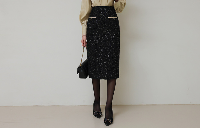 Tulle Gold Spangle Tweed Wool Skirt