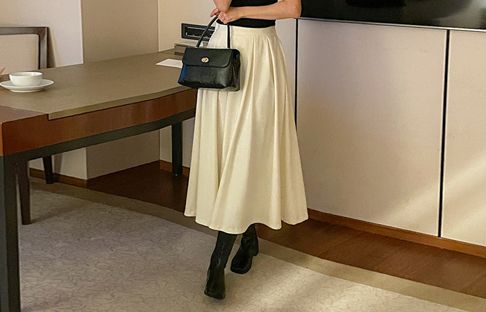 Peach Napping A-line Pleats Back Banding Long Skirt