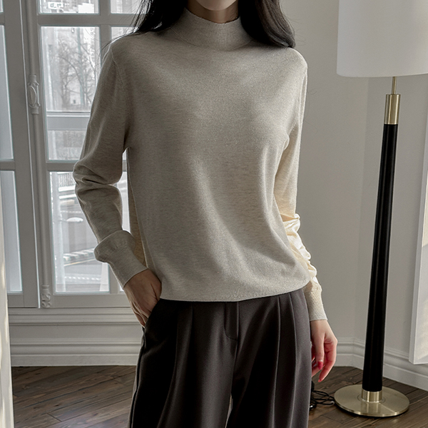 Soft Silver Twinkle Half-Neck Knit
