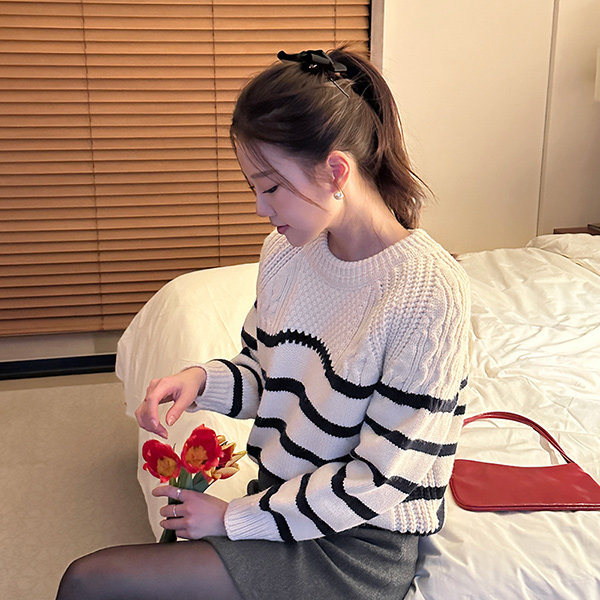 Cable mix Stripe Wool Knit