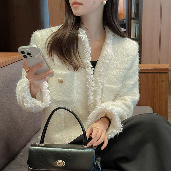 champagne Tassel Point Bouclé Wool Jacket