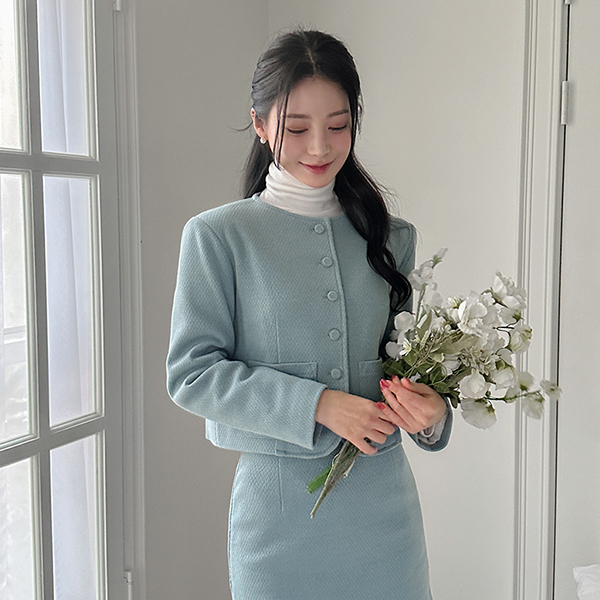 Ellin Raund neck Tweed Jacket (3Ounce/Quilt lining)