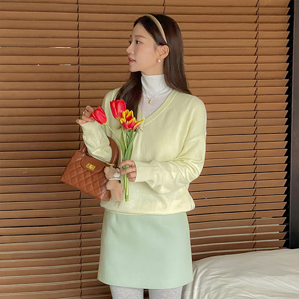 Macaron Color Basic Wool Mini Skirt