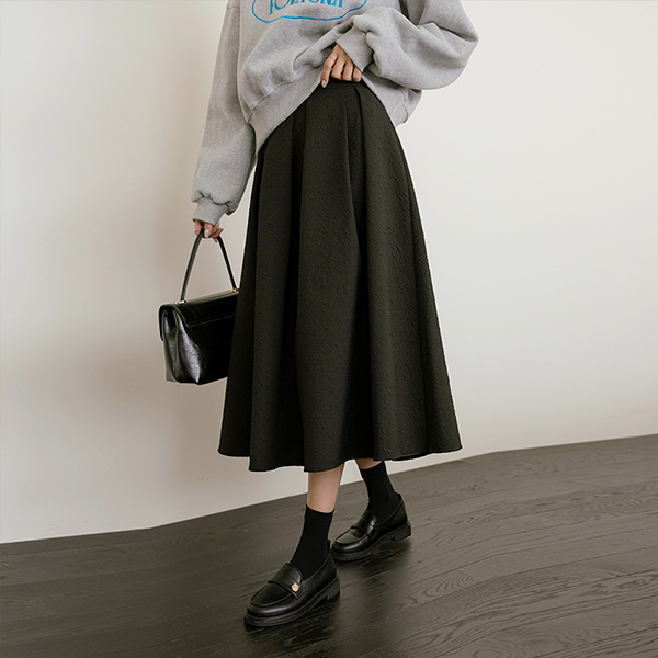 Volume A-line Jacquard Long Skirt