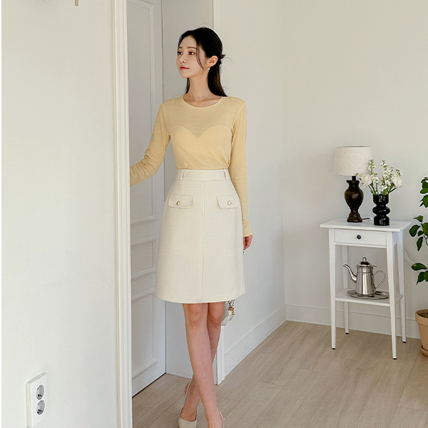 Romantic Pocket Point Tweed Wool Skirt