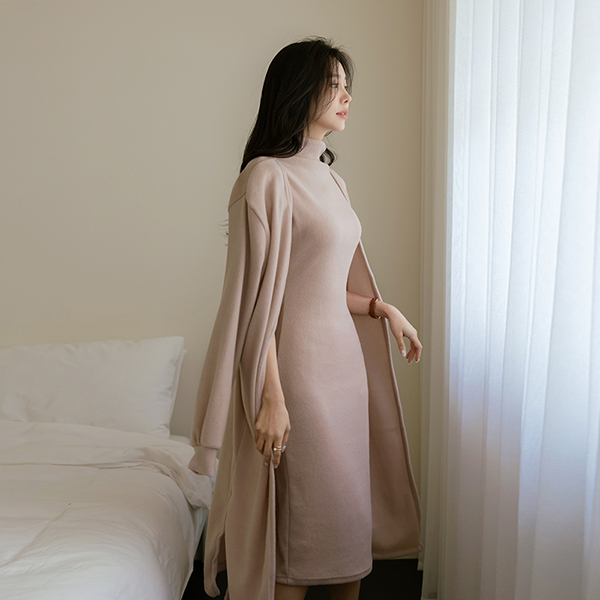 Peach Napping Day Mood Half-Highneck Dress