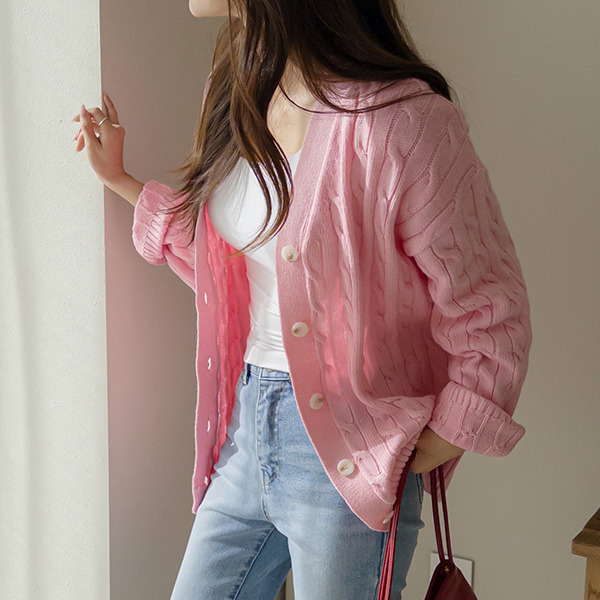 Pastel Color Cable loose fit Cardigan