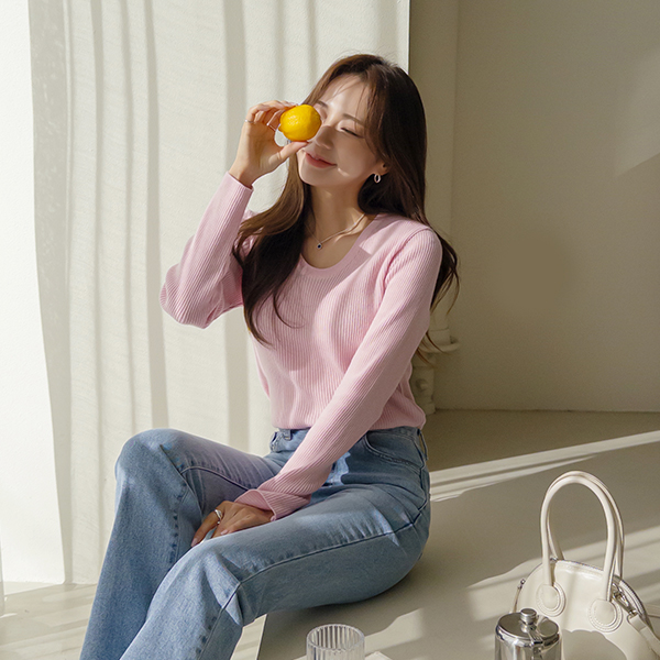 Bamboo slender Color UNeck Basic Corduroy Knit