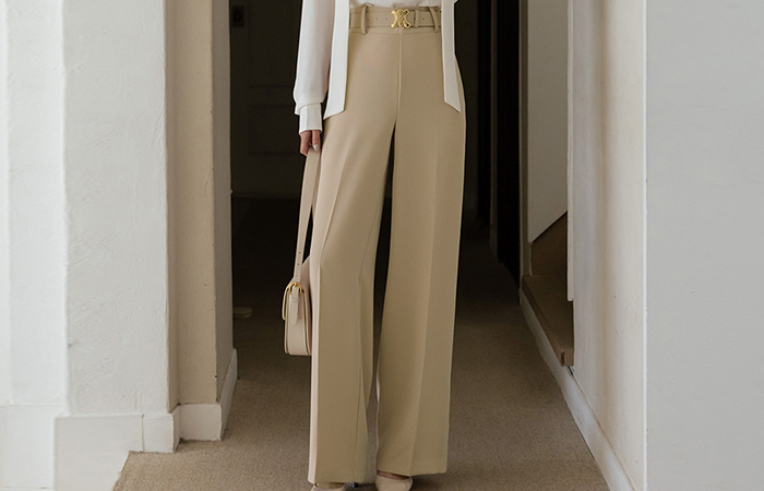 Gold Buckle Point Belt Wide Long Slacks