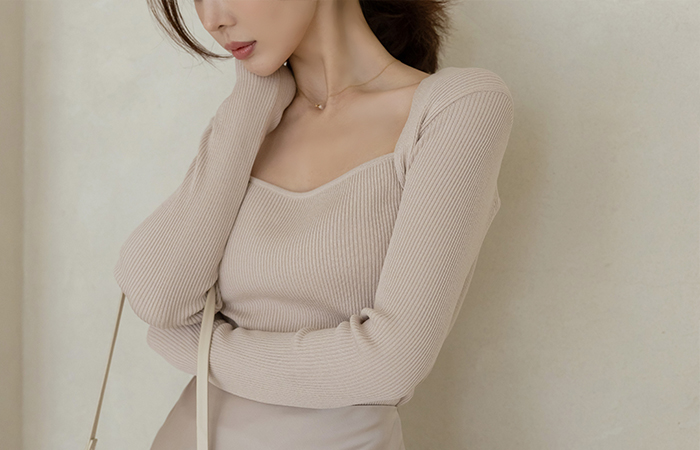 slim-looking Square Neck Bolero Corduroy Slim Knit