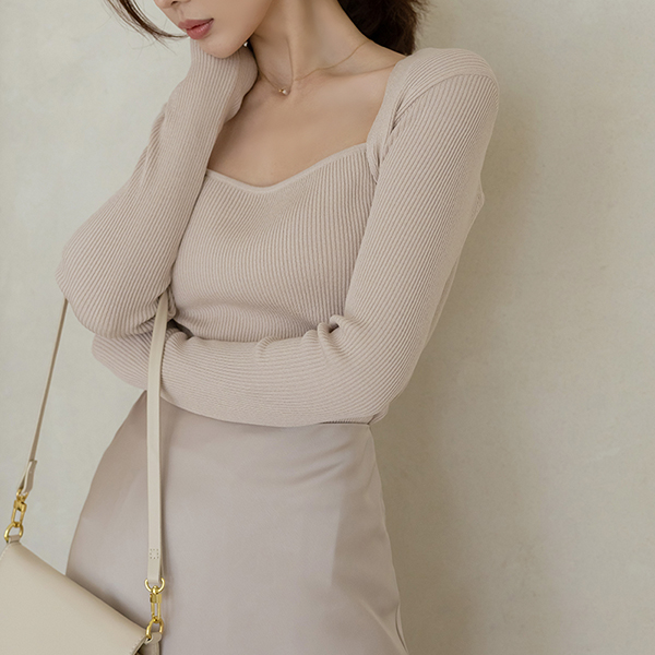 slim-looking Square Neck Bolero Corduroy Slim Knit