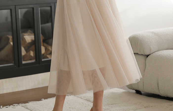 Daily Tulle Waist Banding Long Skirt