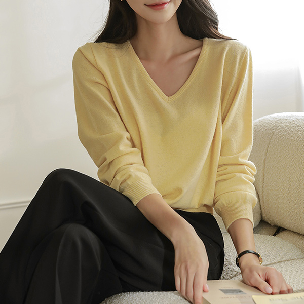 Basic Fine Wool Cashmere V-neck Knit