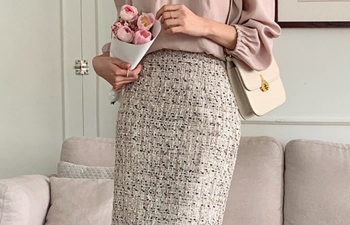 Shine Color Mix Tweed H-line Skirt