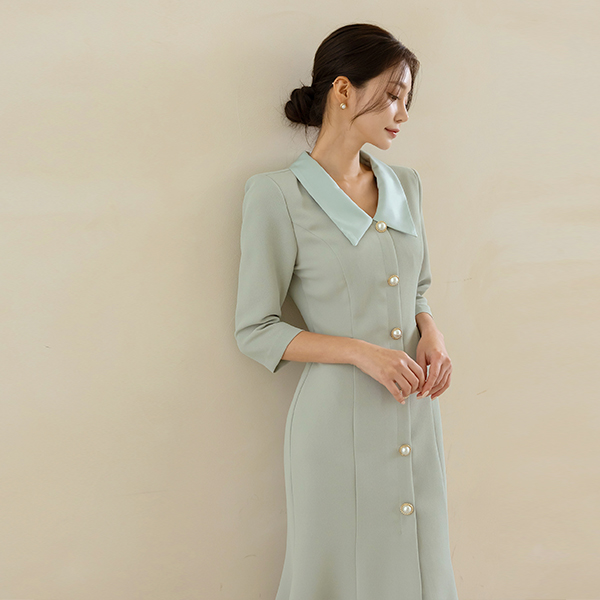 Satin Polo Pearl Button Mermaid Dress