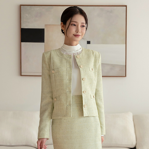 아멜라 Raund neck Tweed Jacket