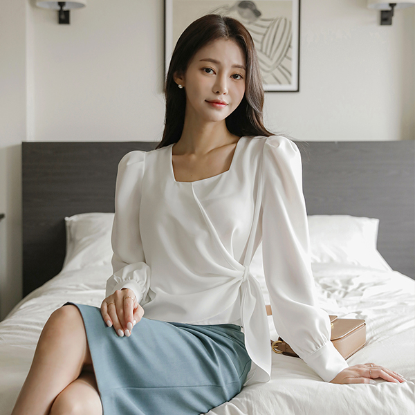 Merry Square Neck Side Wrap Blouse