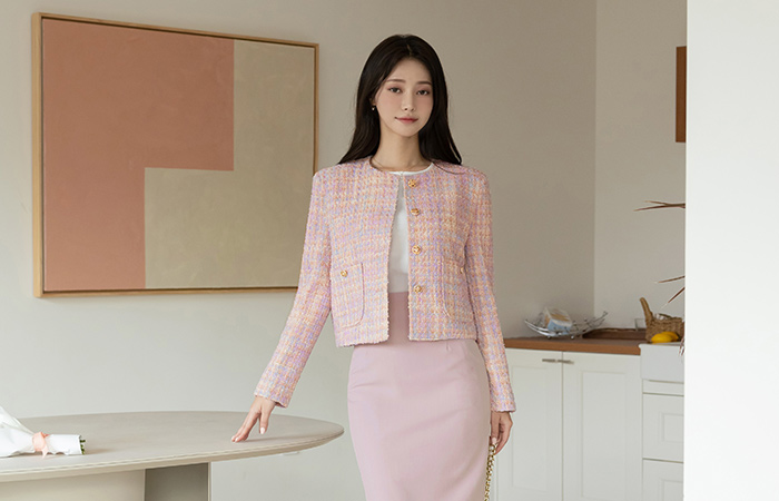 Romantic Spring Color mix Tweed Jacket