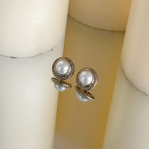 Antique Round Gold Pearl ball Earring