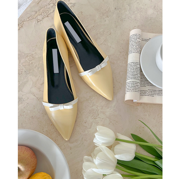 Color Combination Ribbon Point Flat shoes