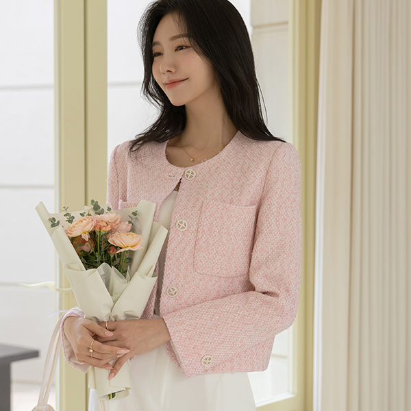 Romantic Pastel Color Sleeves Color Combination Tweed Jacket