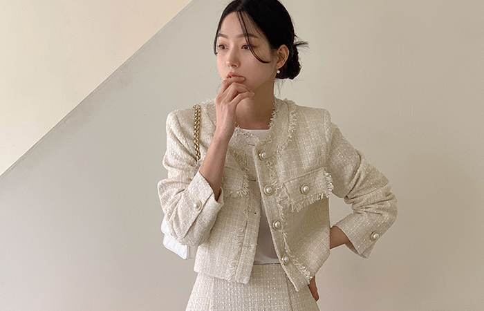 Elegance Tassel Tweed Pearl Button Jacket
