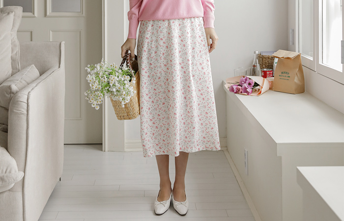 Romantic Flower Patterns The Back Banding Long Skirt