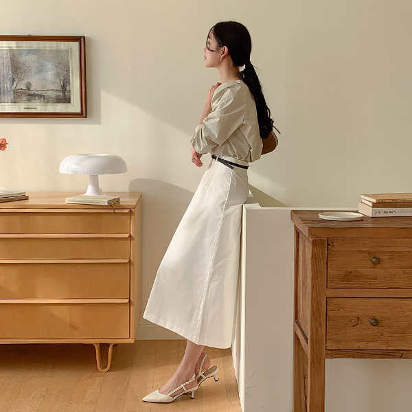 Feminine Belt (Set) Cotton Long Skirt