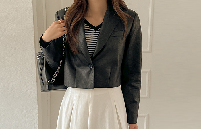 Trendy Mood One-Button Crop Eco Leather Jacket