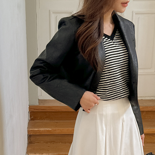 Trendy Mood One-Button Crop Eco Leather Jacket