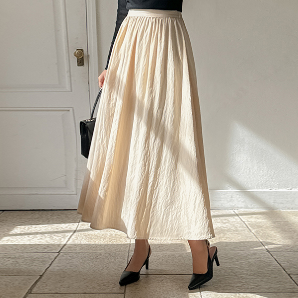 Lovely Shirring Wrinkles Back Banding A-line Long Skirt