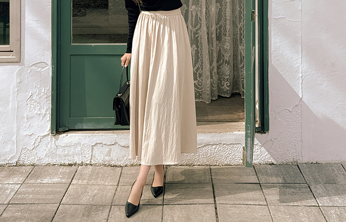 Lovely Shirring Wrinkles Back Banding A-line Long Skirt