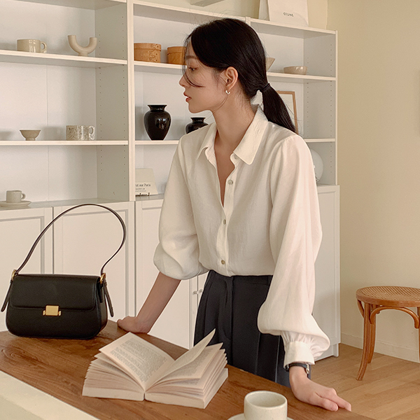 Modern Satin Shell Button Modal Blouse