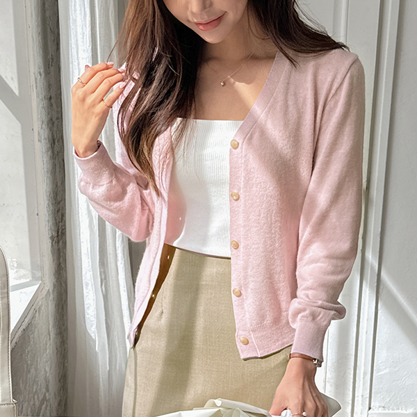 Romantic Color Point Cashmere Basic Cardigan
