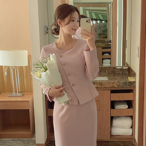 메모리얼 Diagonal Button Peplum Blouse Jacket