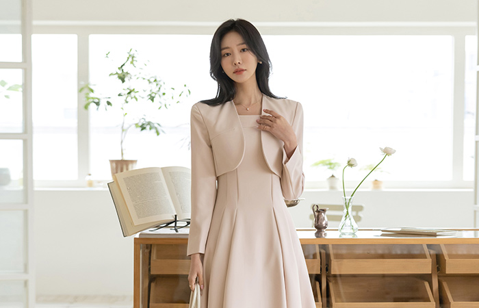 Pure Romantic Pintuck A-line Jacket layered Dress