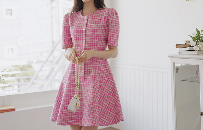 Romantic Tweed A-line Berry Dress