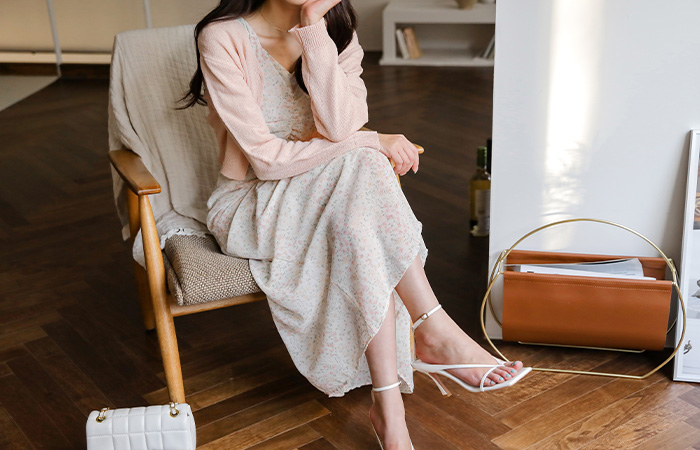 Shirring Puff Sleeves Chiffon Dress